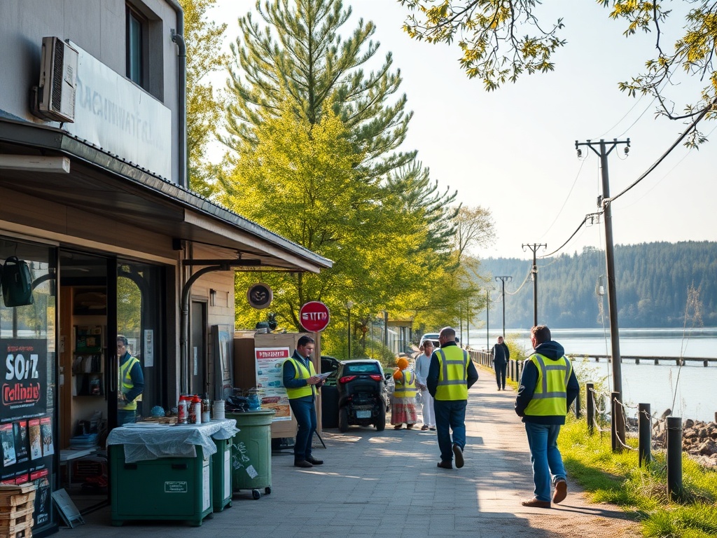 Nowy nowoczesny niebieski elektrobus zaparkowany na rynku w Kętrzynie, symbol inwestycji miasta w transport elektryczny i nowe miejsca pracy